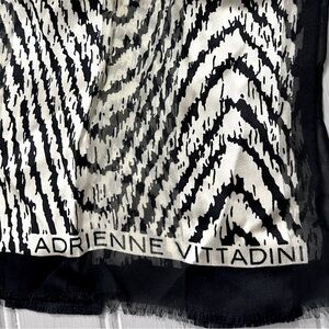 Adrienne Vittadini‎ Vintage Patterned Silk Scarf Black White Semi Sheer